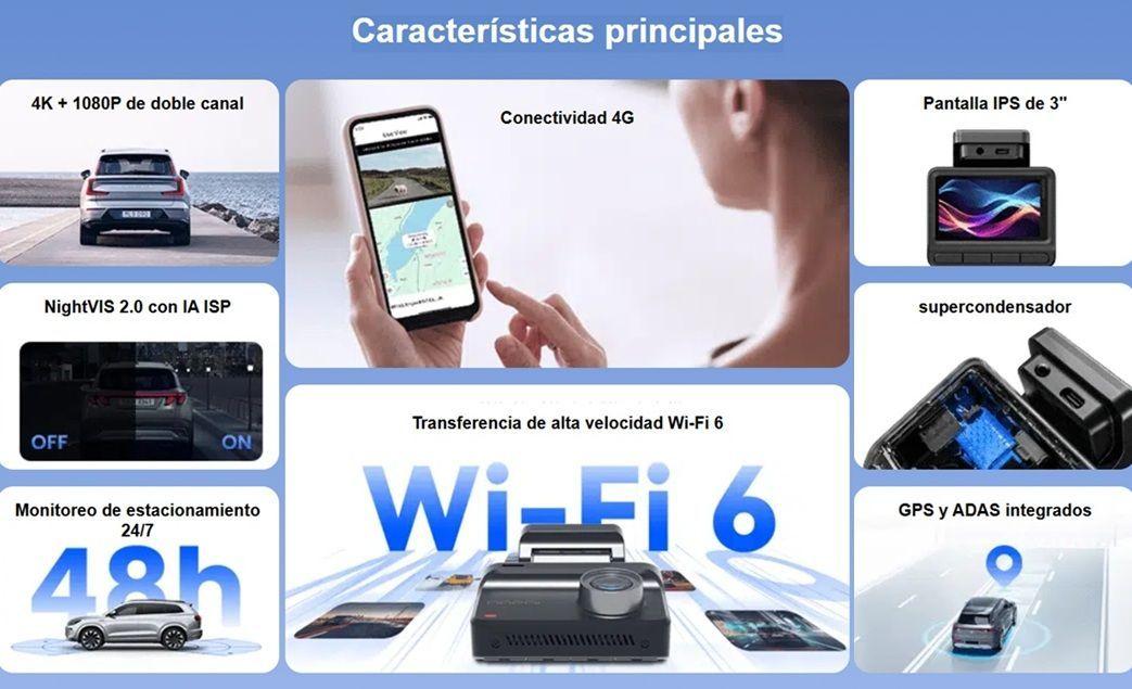 Cámara de vehículo Dual 4K UHD GPS y ADAS DashCam DDPAI Z50 Pro-4
