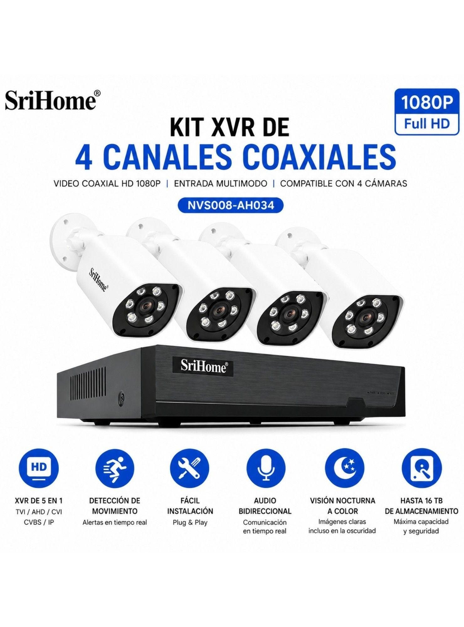 Kit XVR SriHome NVS008 4 Cámaras AH034 1080P-4