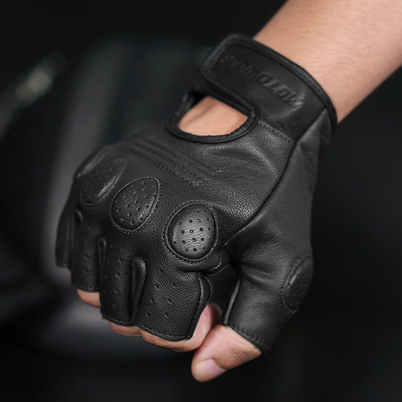 Guantes de cuero para motociclismo Vintage Motowolf 0311B Dedos cortos-2