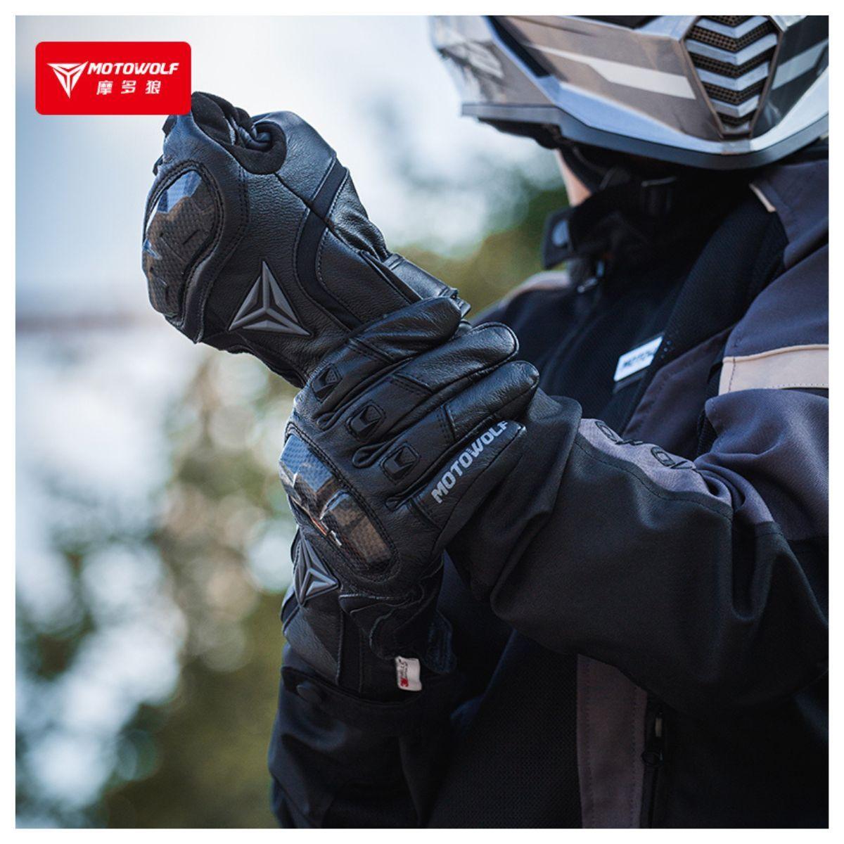 Guantes de Cuero invierno para Motociclismo Motowolf 0305B-9