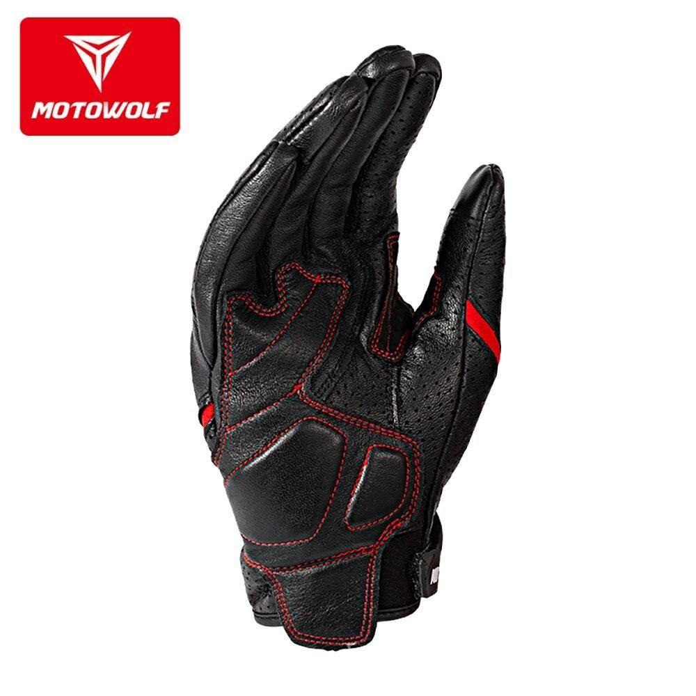 Guantes para motociclismo de cuero Motowolf MDL0305 - rojo-4