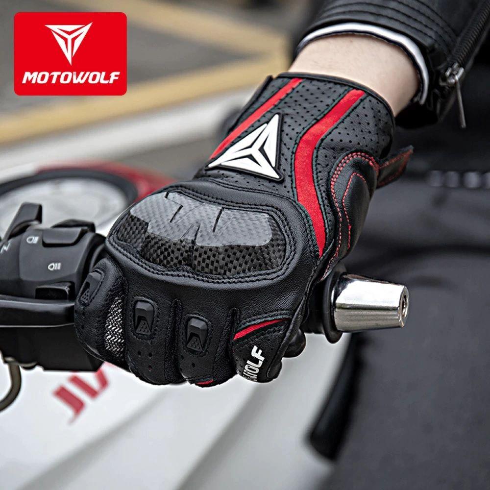 Guantes para motociclismo de cuero Motowolf MDL0305 - rojo-5