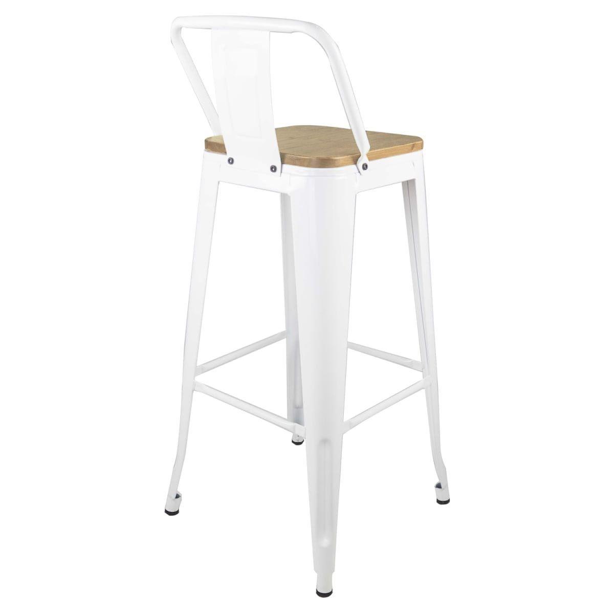 Pack 4 Taburetes Pisos  Metal Tolix asiento madera con respaldo LF5-03HBW - BLANCO-2