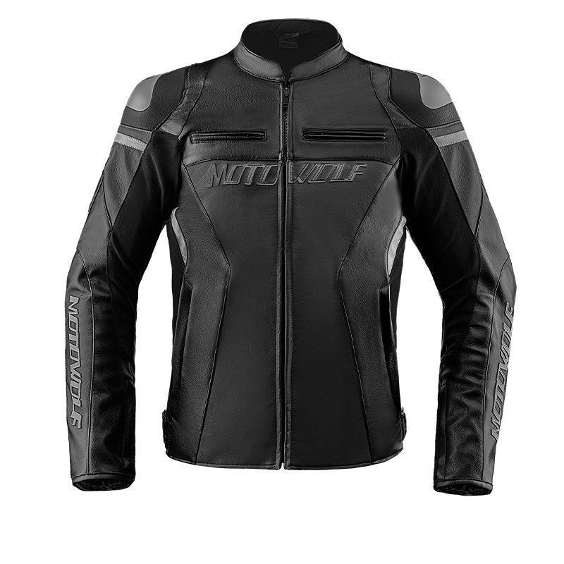 Chaqueta De Cuero Clásica Para Motocicleta Con Protecciones Motowolf JM2-2