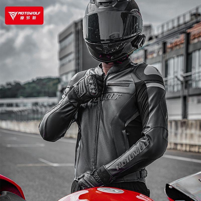 Chaqueta De Cuero Clásica Para Motocicleta Con Protecciones Motowolf JM2-4