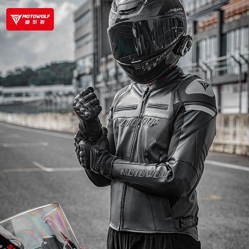 Chaqueta De Cuero Clásica Para Motocicleta Con Protecciones Motowolf JM2-6