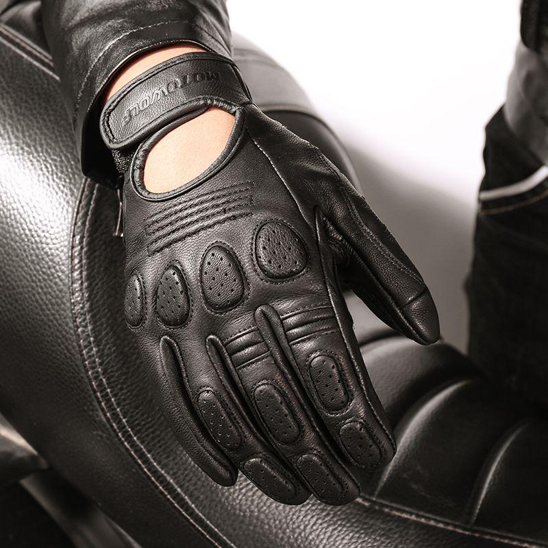 Guantes de cuero para motociclismo Vintage Motowolf 0311-4