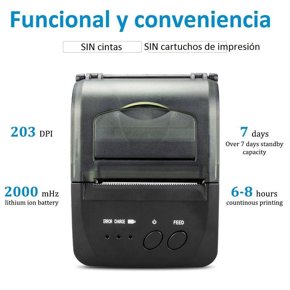 Impresora Térmica Bluetooth recargable 1809DD 58mm-3