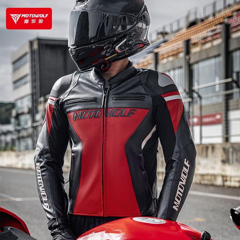 Chaqueta De Cuero Clásica Para Motocicleta Protecciones CE1 Motowolf JM2-4