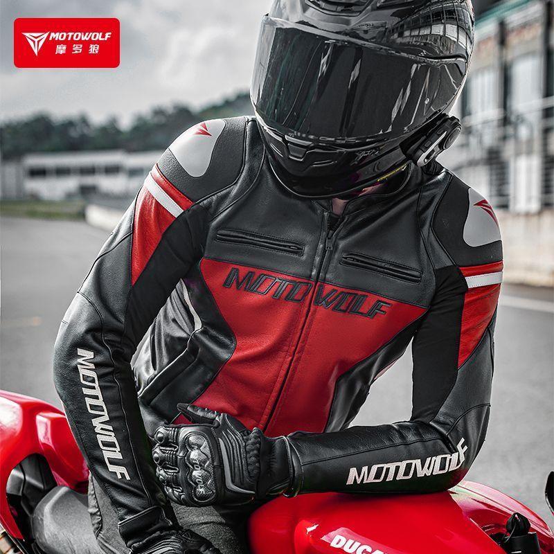 Chaqueta De Cuero Clásica Para Motocicleta Protecciones CE1 Motowolf JM2-5