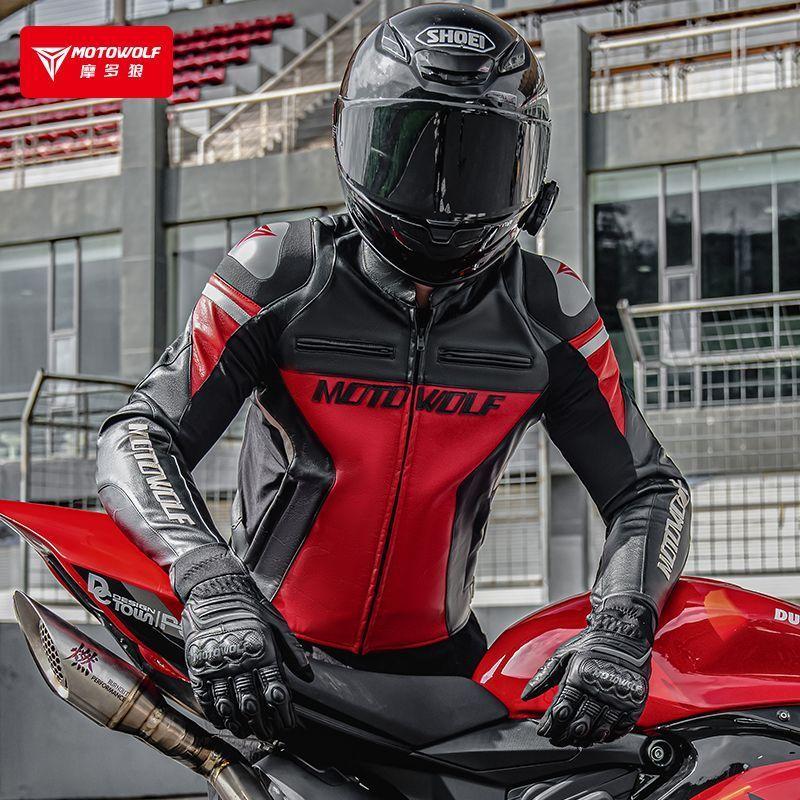 Chaqueta De Cuero Clásica Para Motocicleta Protecciones CE1 Motowolf JM2-6
