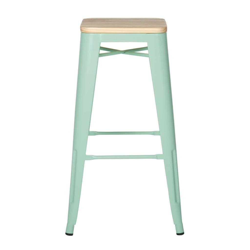 Pack 4 Taburetes Pisos Metal Tolix asiento madera Comedor Bar LF5-03W - VERDE-2