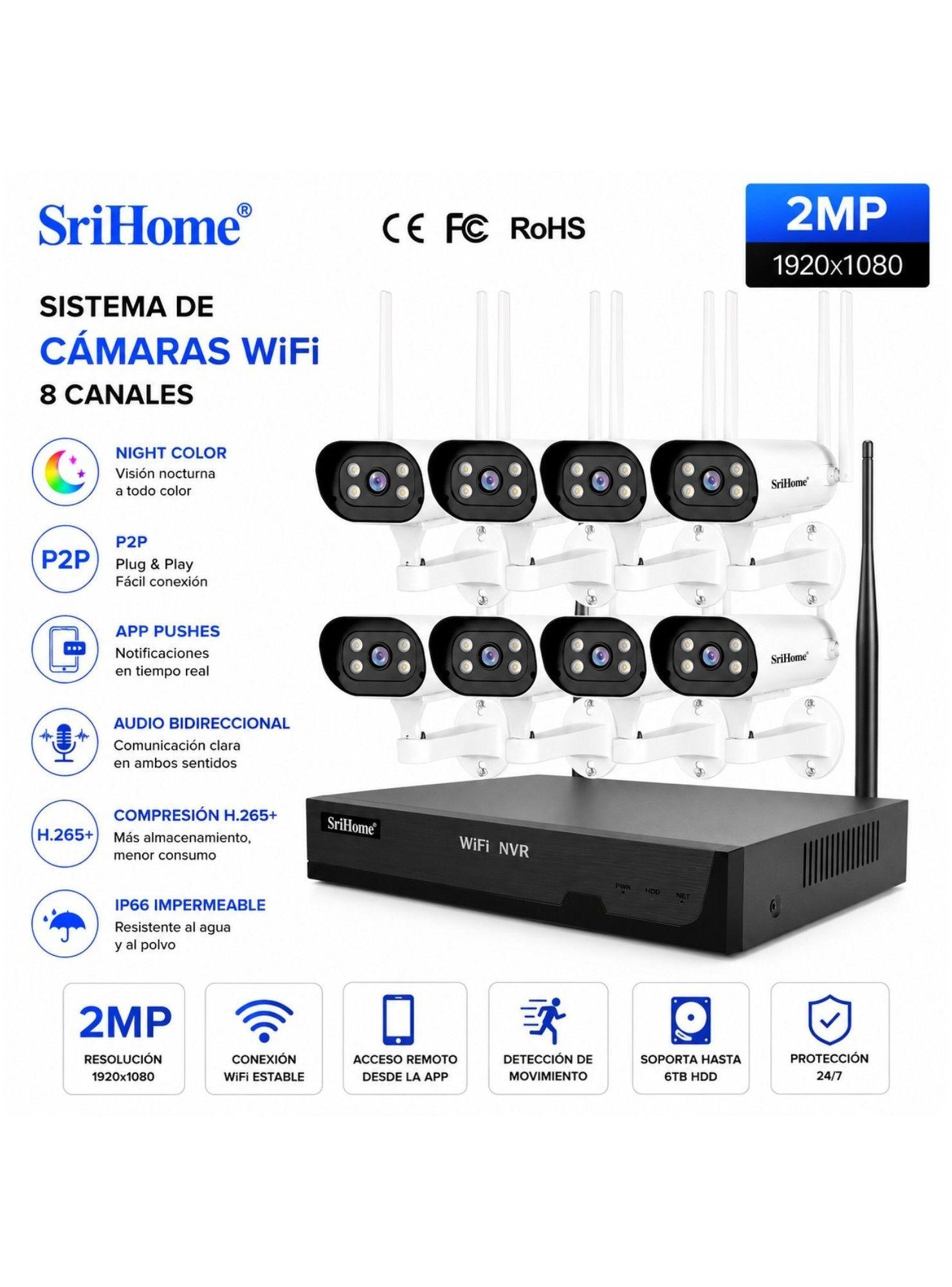 Kit WiFi SriHome NVS001 8 Cámaras IPC037 1080P-3