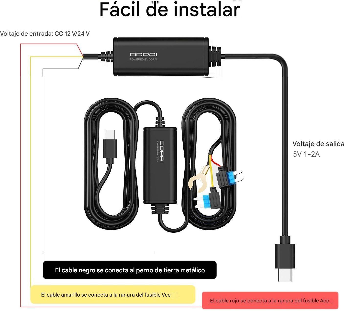 Kit 3 Cámaras Auto DDPAI Z60 Frontal 4K Interior 2K Trasera 1080p + Kit de cableado DDPAI DC002-7