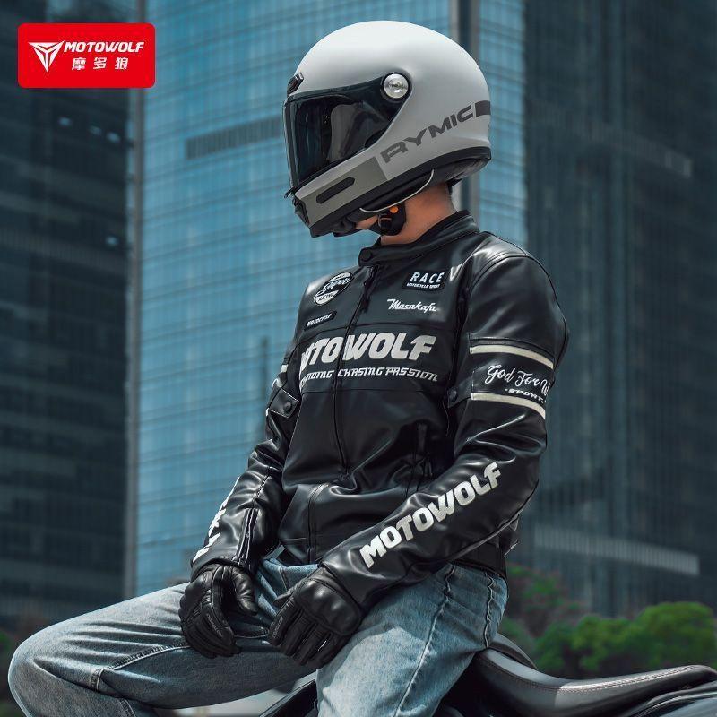 Motowolf JM1 Chaqueta Cuero PU Para Moto Con Protección CE-4