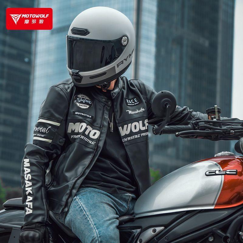 Motowolf JM1 Chaqueta Cuero PU Para Moto Con Protección CE-4