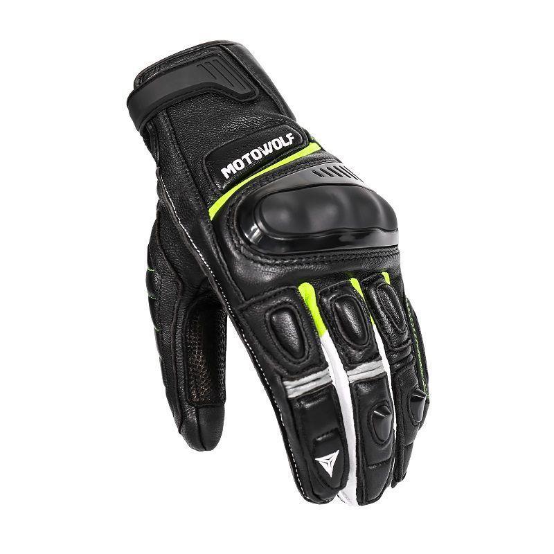 Guantes de Cuero para motociclismo Motowolf 0306  - Negro/ Verde-0