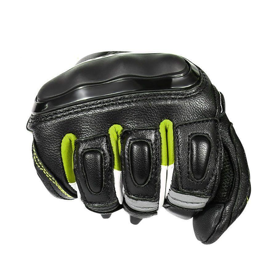 Guantes de Cuero para motociclismo Motowolf 0306  - Negro/ Verde-2
