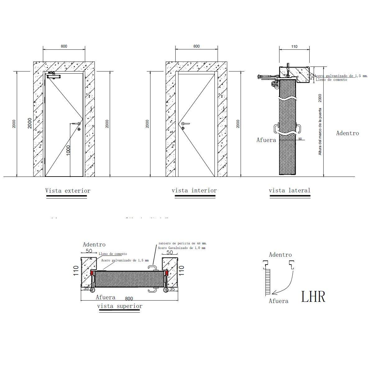 Puerta de Acero, puerta de seguridad aprueba de fuego F60 80x200cm - Izquierda-6