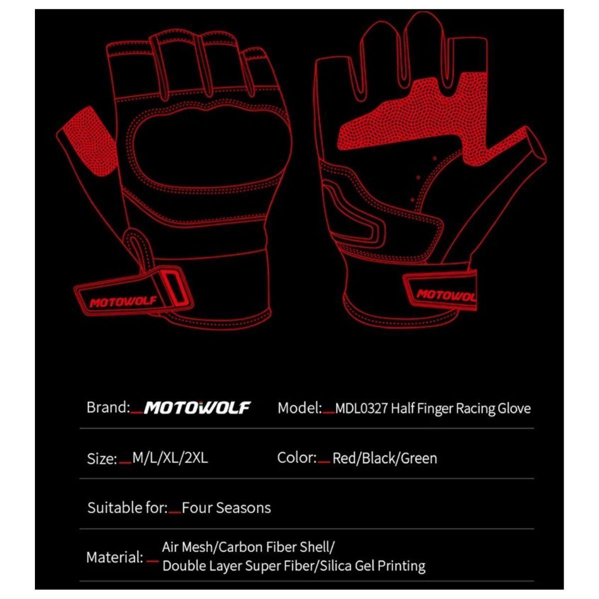 Guantes medio dedo para moto Motowolf 0331-9
