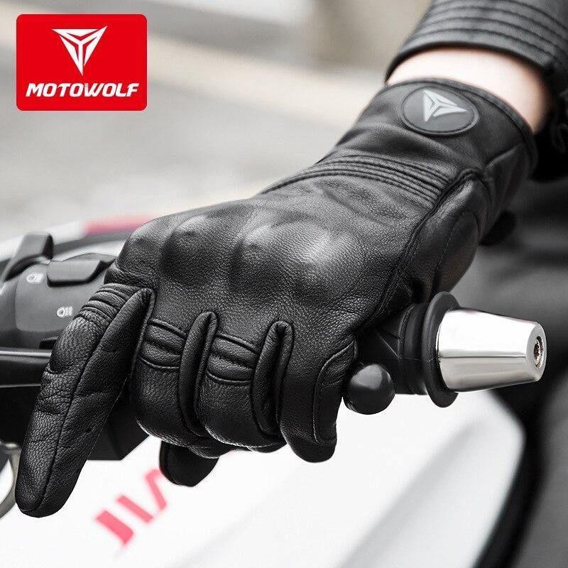 Guantes para motociclismo de cuero liso Motowolf 0303-3