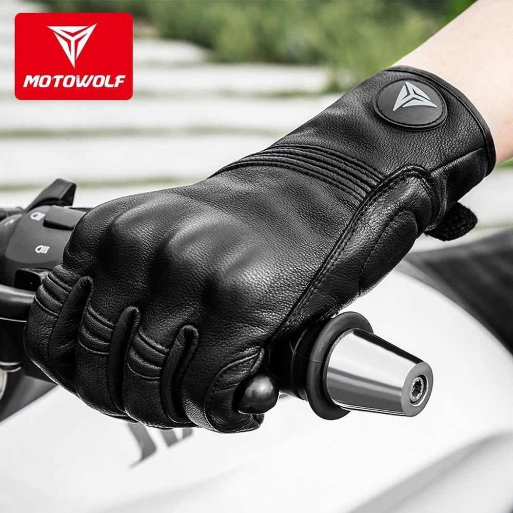 Guantes para motociclismo de cuero liso Motowolf 0303-4
