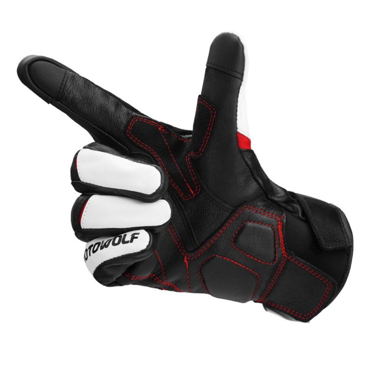 Guantes para motociclismo de cuero Motowolf MDL0305 - blanco-3