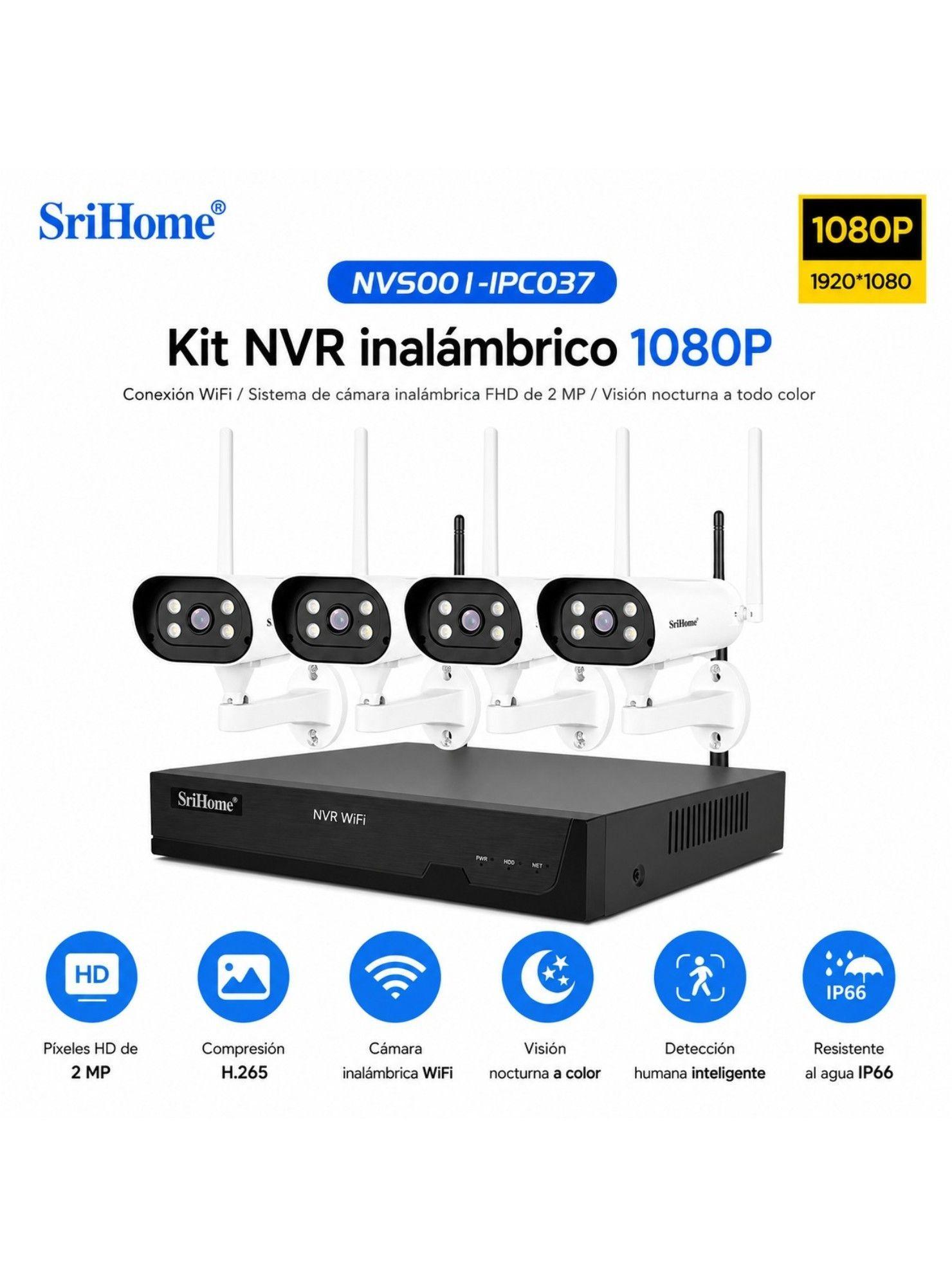 Kit WiFi SriHome NVS001 4 Cámaras IPC037 1080P-4