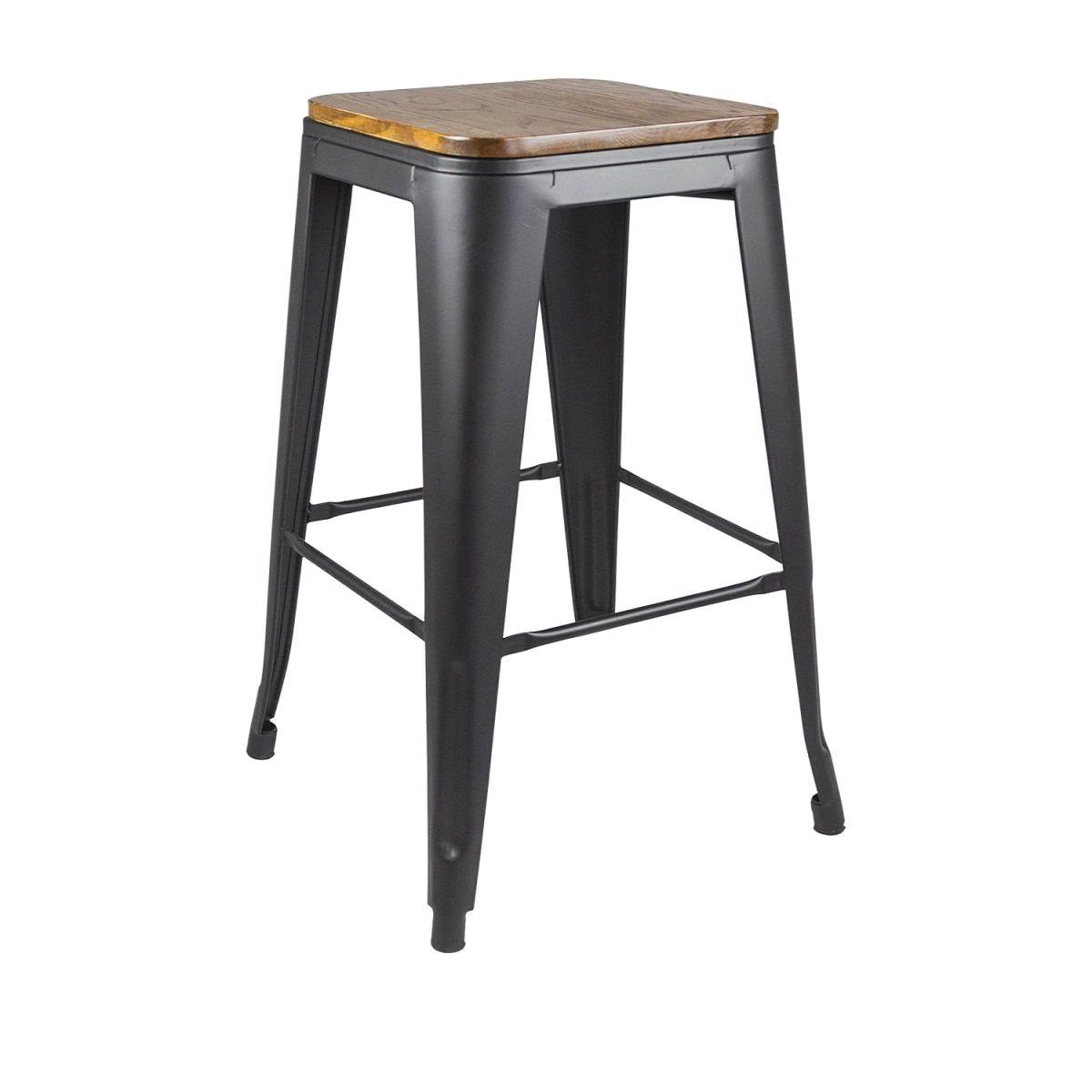 Taburete Piso Metal Tolix asiento madera Comedor Bar LF5-03W 66cm - Negro-1