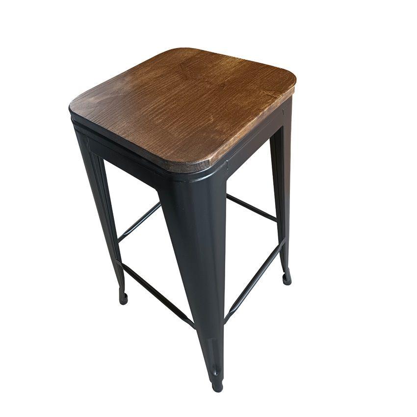 Taburete Piso Metal Tolix asiento madera Comedor Bar LF5-03W 66cm - Negro-2