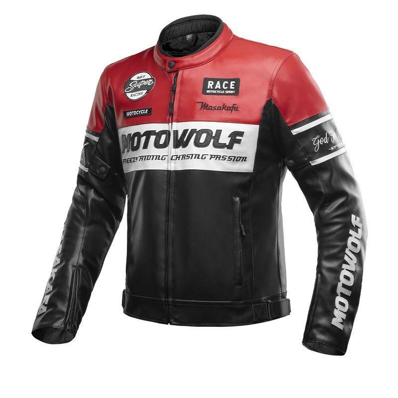 Chaqueta Moto Hombre Cuero PU Invierno Con Protección CE Motowolf-0