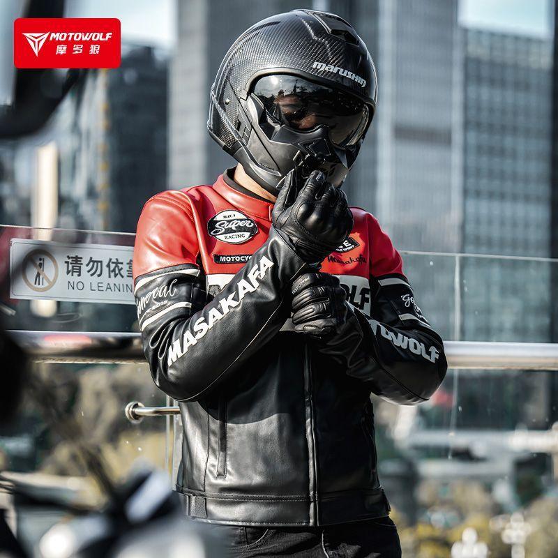 Chaqueta Moto Hombre Cuero PU Invierno Con Protección CE Motowolf-4