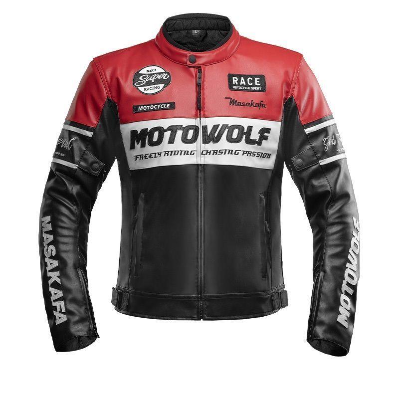 Chaqueta Moto Hombre Cuero PU Invierno Con Protección CE Motowolf-1