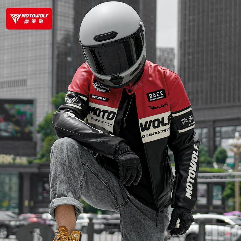 Chaqueta Moto Hombre Cuero PU Invierno Con Protección CE Motowolf-5