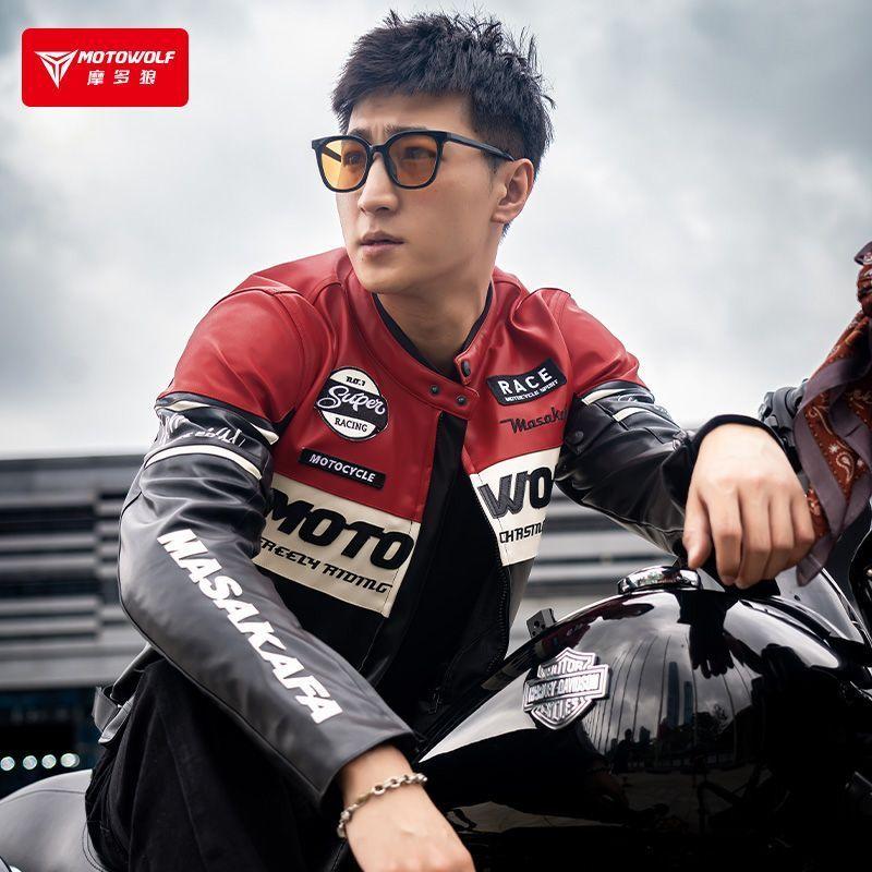 Chaqueta Moto Hombre Cuero PU Invierno Con Protección CE Motowolf-7