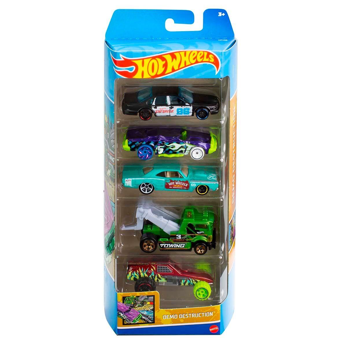 PACK 5 AUTOS BASICOS HOTWHEELS - DEMO DESTRUCTION-1