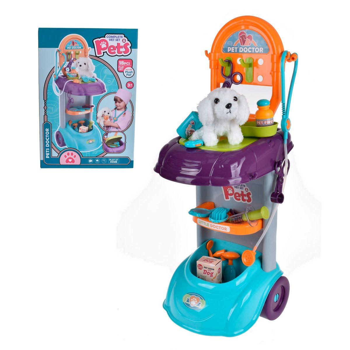 Set De Veterinaria Con Peluche Y Carro Con 18 Accesorios-0