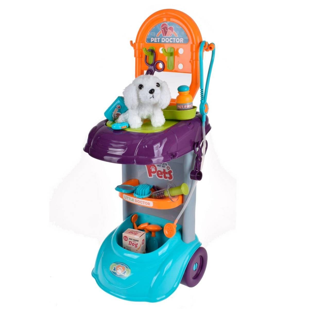 Set De Veterinaria Con Peluche Y Carro Con 18 Accesorios-1