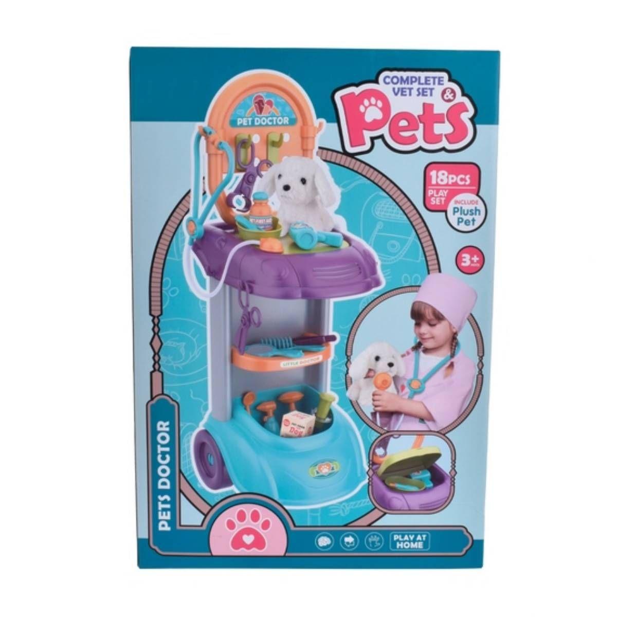 Set De Veterinaria Con Peluche Y Carro Con 18 Accesorios-2