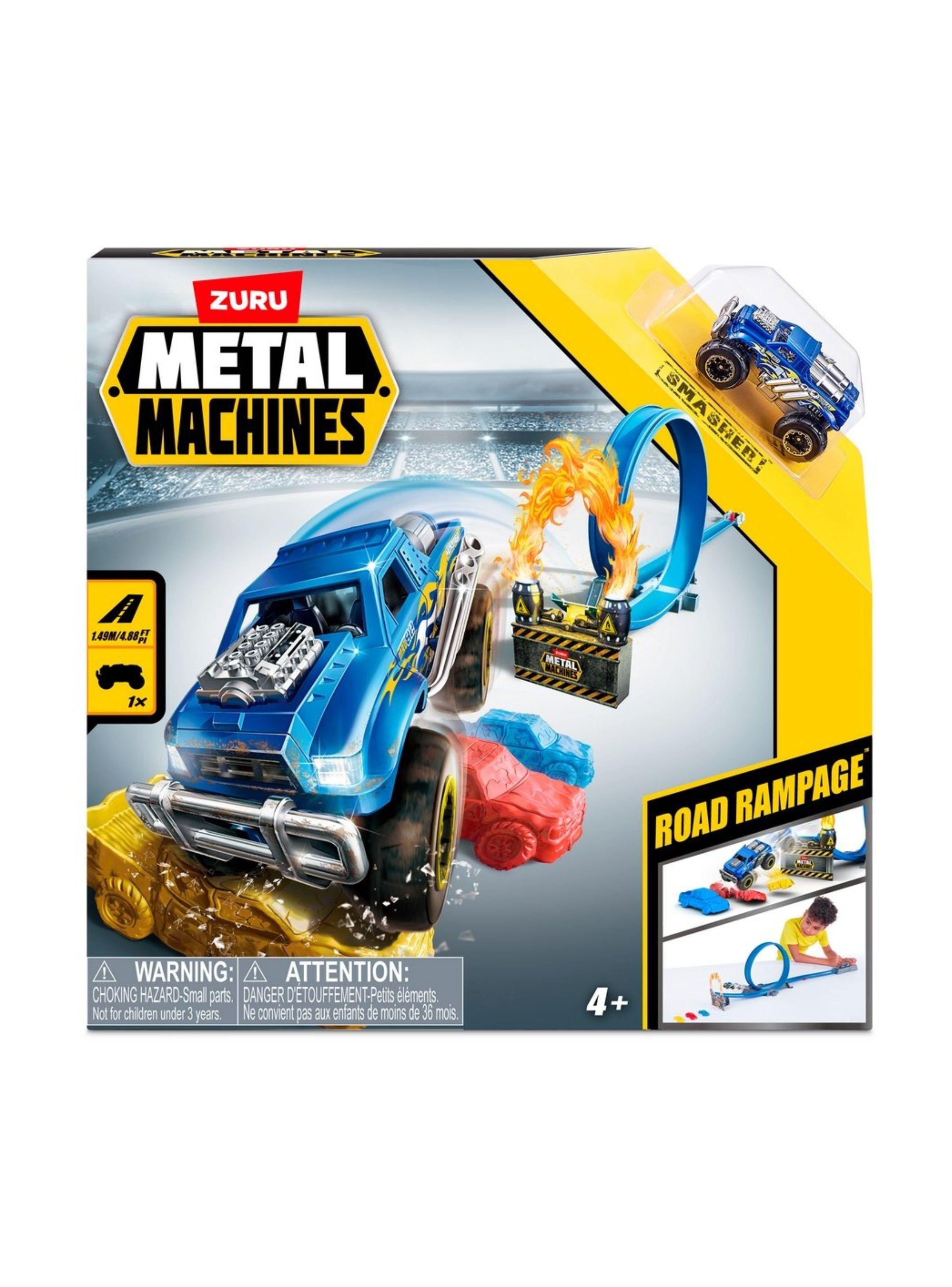 Pista de vehículos Metal Machines con aro de fuego y 3 autos-2