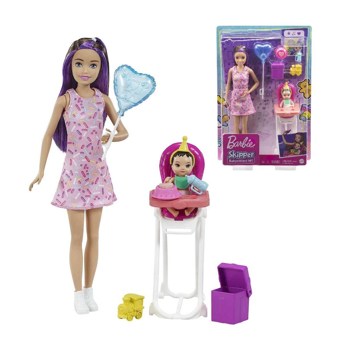Sets De Barbie Skipper Niñera - Pelo Castaño Con Violeta-0