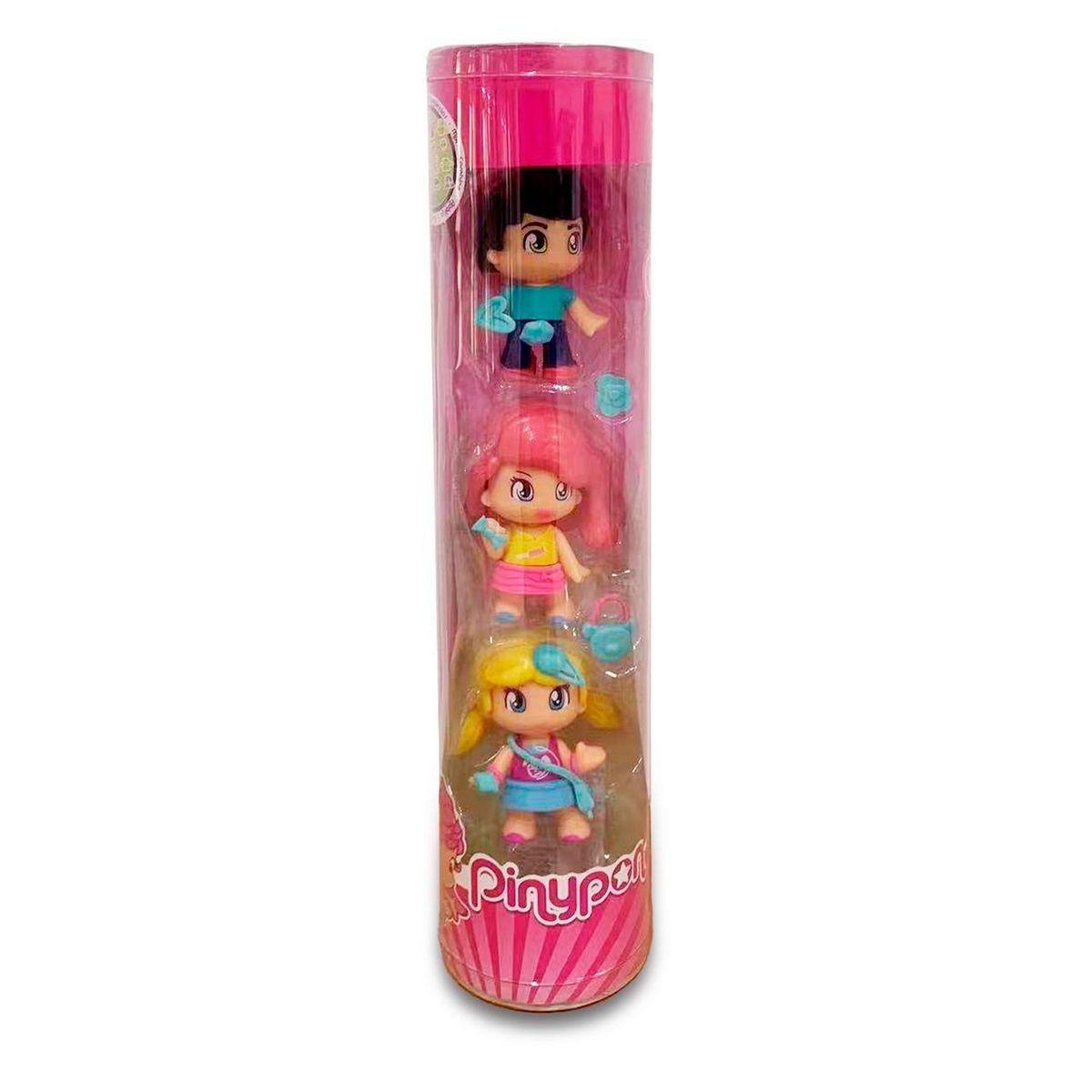 PACK 3 MUÑECAS EN TUBO PINYPON - CABELLO NEGRO-2