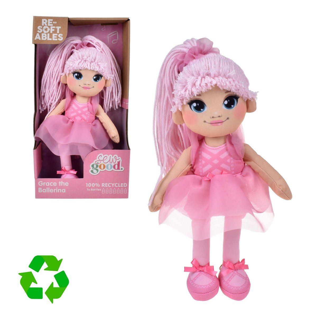 MUÑECA DE TRAPO RECICLADO DE 30 CM RESOFTABLES - BAILARINA-1