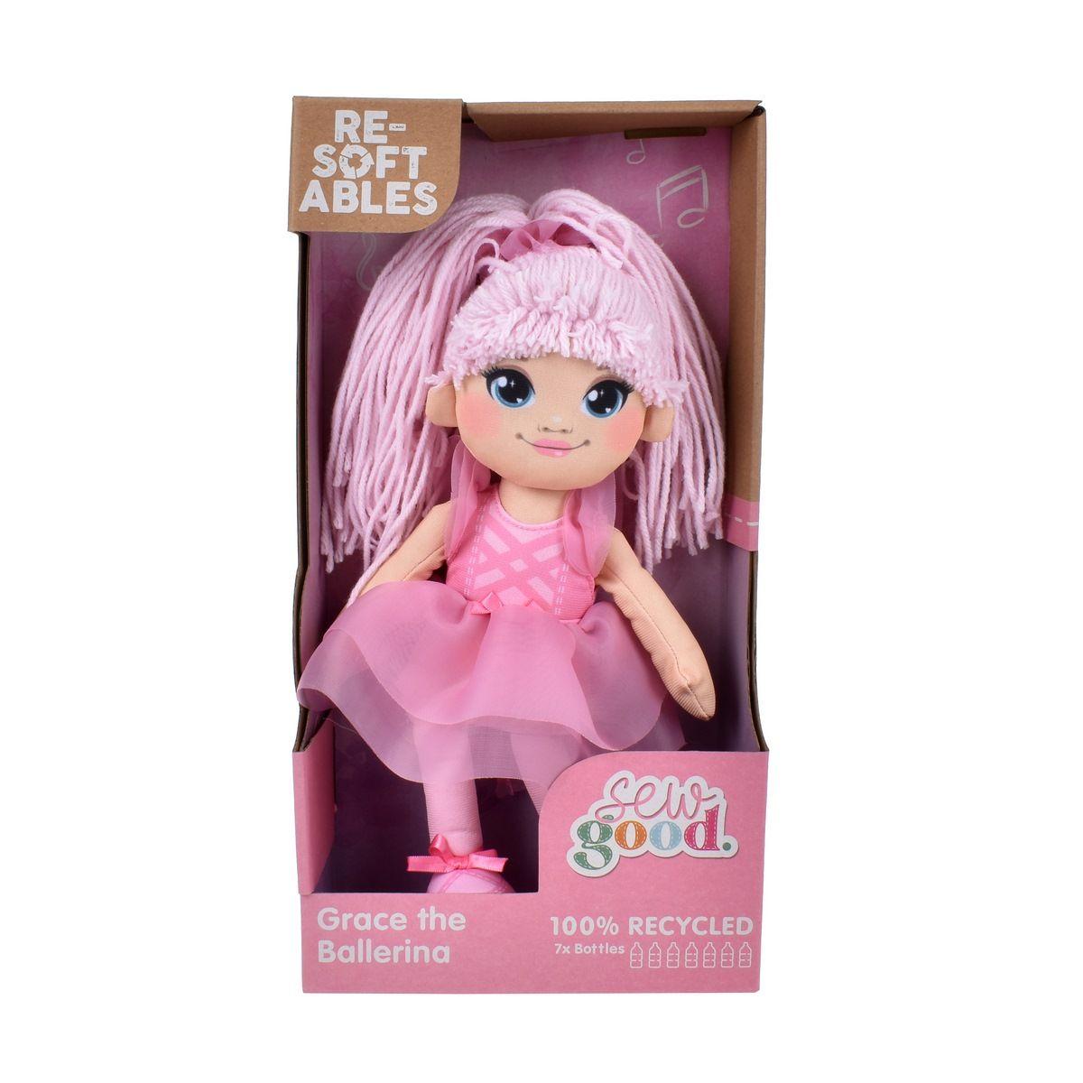MUÑECA DE TRAPO RECICLADO DE 30 CM RESOFTABLES - BAILARINA-2