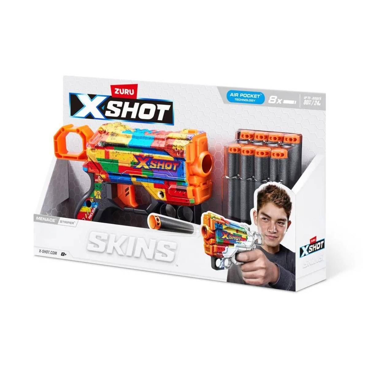 LANZA DARDOS MENACE SKINS CON 8 DARDOS X-SHOT - STRIPER-5
