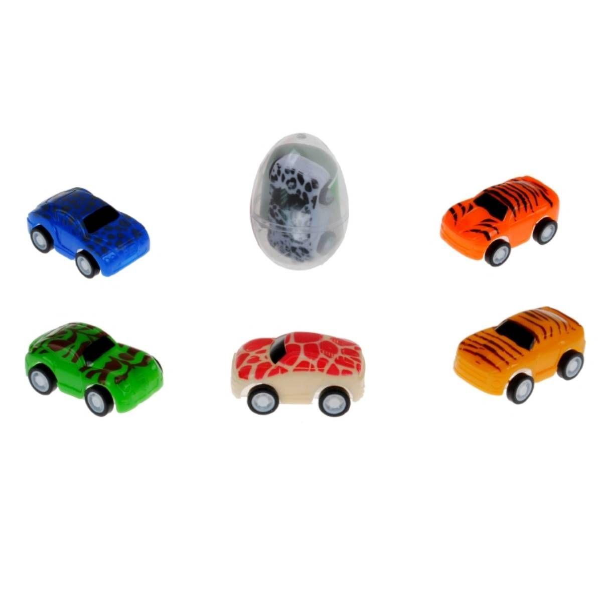 Pack 6 Autos Pullback Con Stickers En Huevo Animal-1