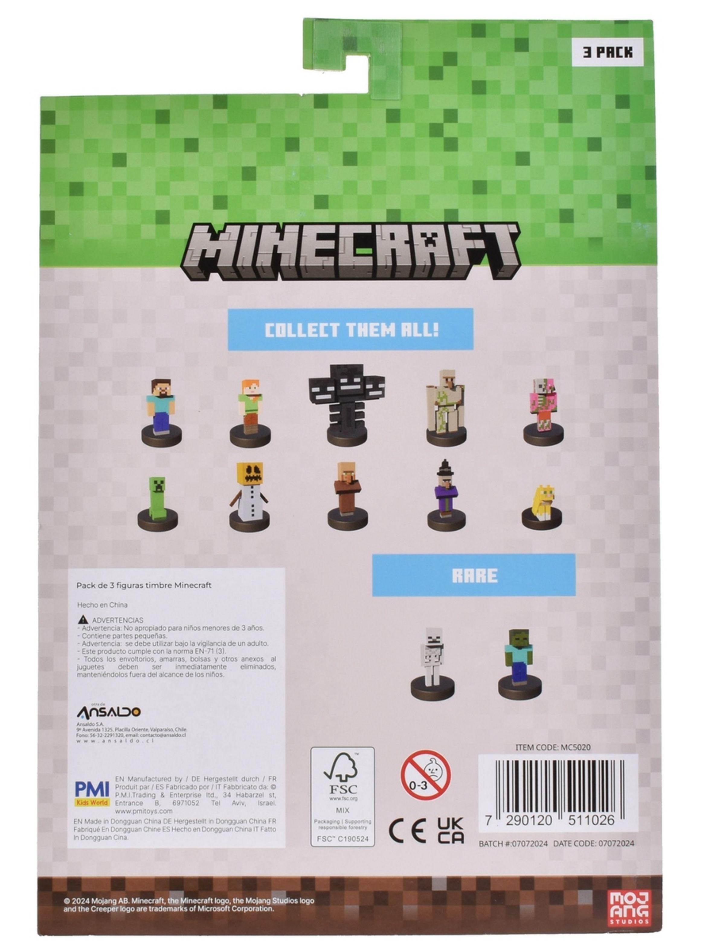 PACK DE 3 FIGURAS TIMBRE MINECRAFT - STEVE-3