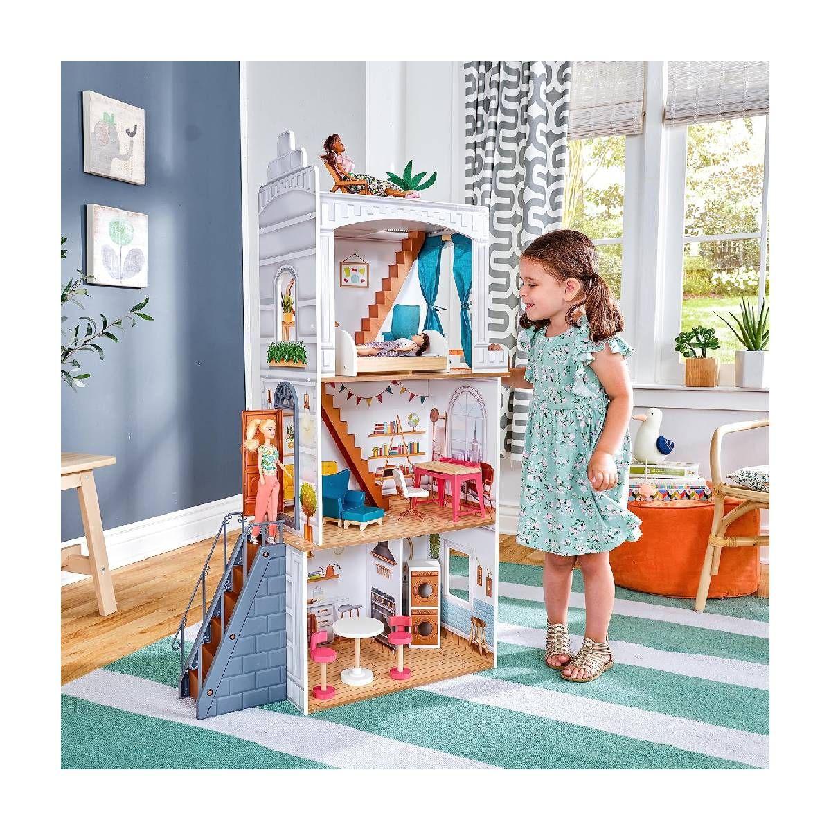 Casa Muñecas Rowan De Madera De 3 Pisos, 3 Piezas-2