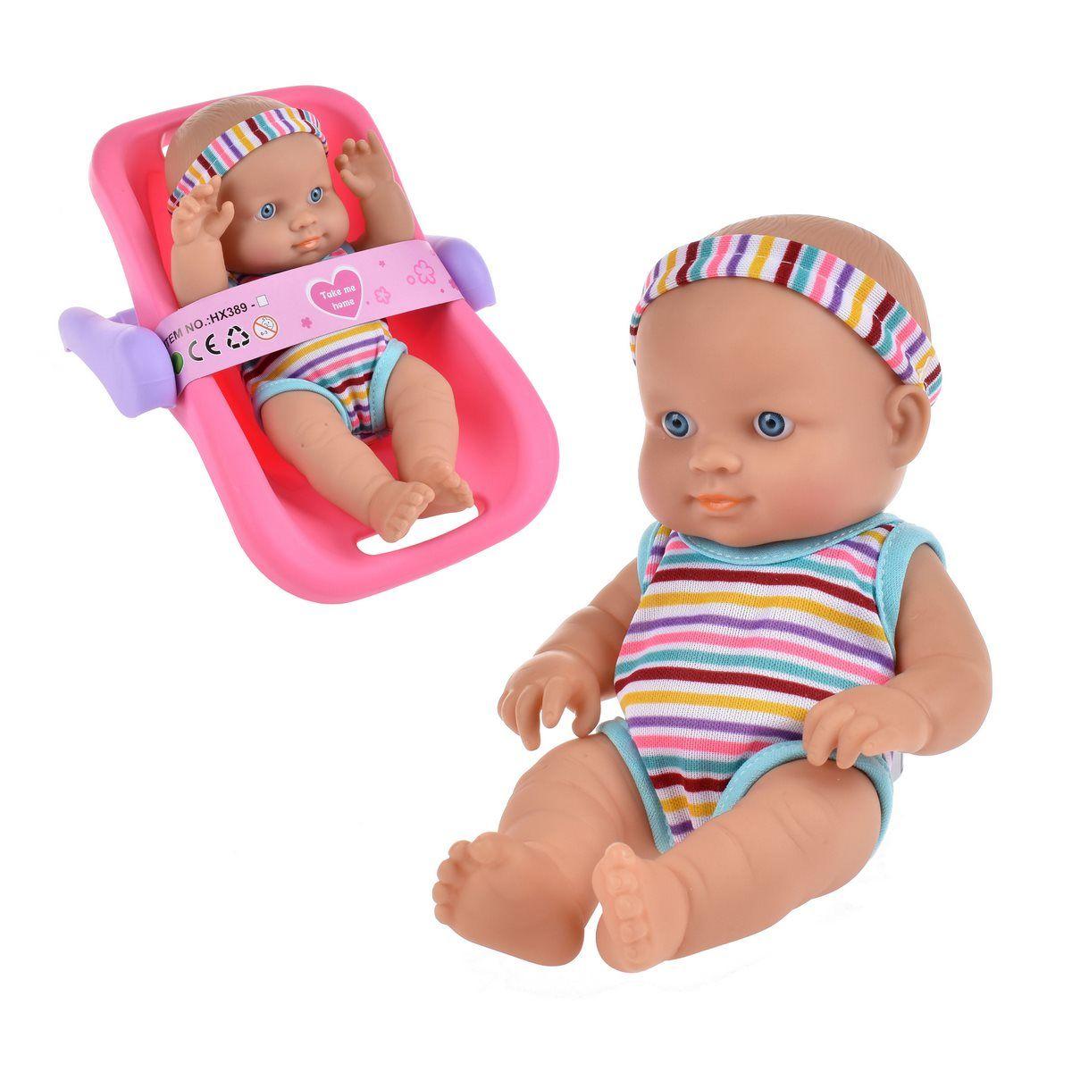 Muñeca De 20 Cms Con Silla Nido - Enterito A Rayas-0