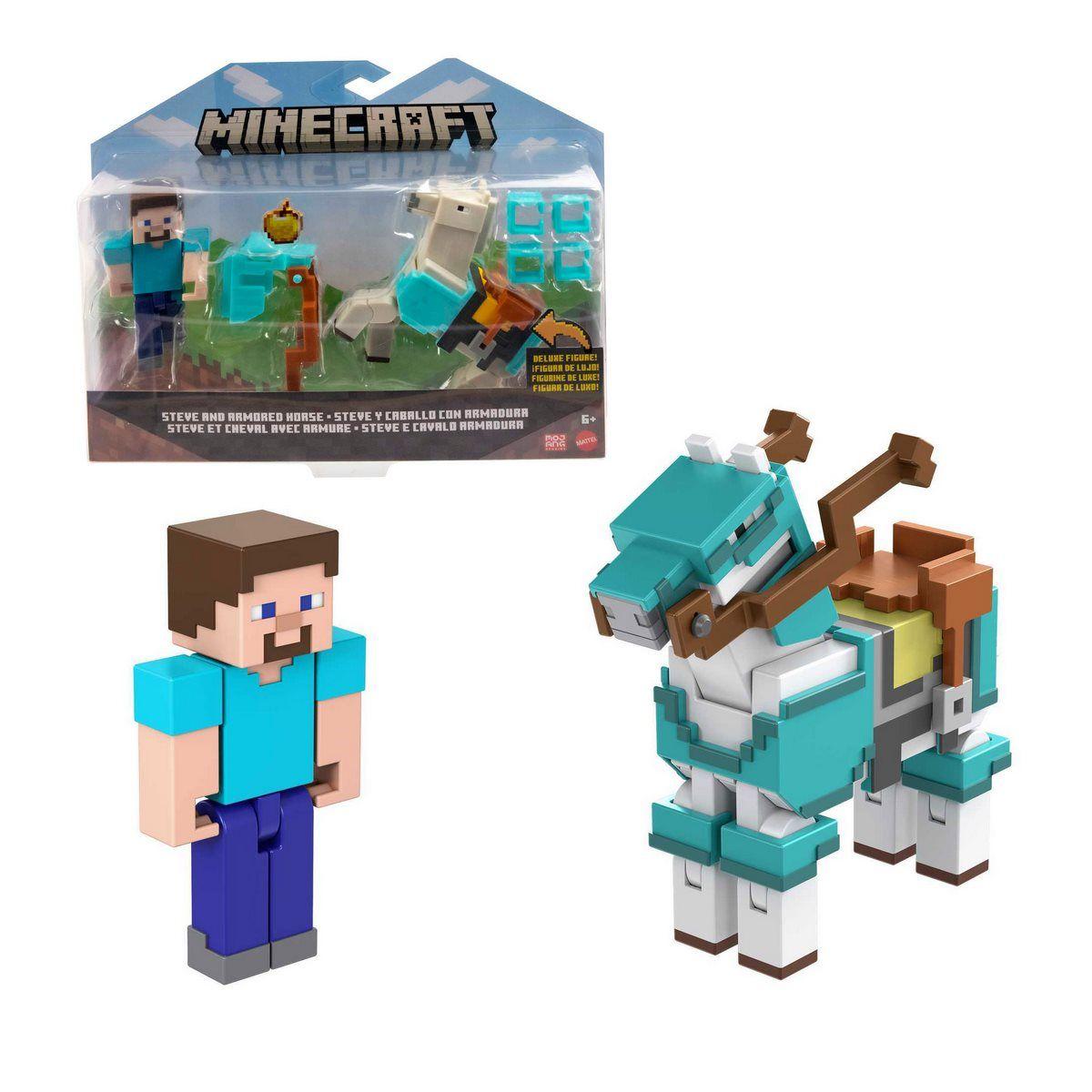 MINECRAFT FIGURA 8CM CRAFTING - STEVE Y CABALLO CON ARMADURA-0